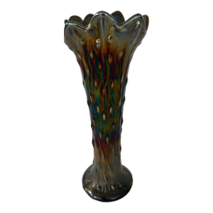 1910s Northwood Amethyst Carnival Glass Peacock Tail Vase