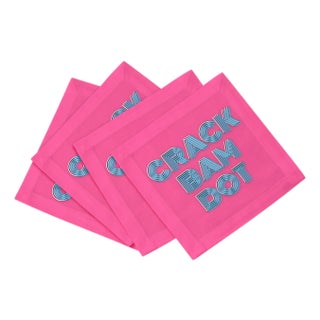 Mahjong Crack Bam Dot Hybiscus Powder Cotton Sateen Cocktail Napkins, Set of 4 For Sale