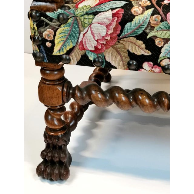 Antique Louis XIII and Renaissance Walnut Armchairs with Parrot Upholstery, 1890s, Set of 2 For Sale - Image 17 of 18