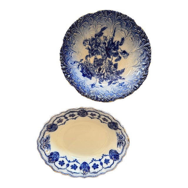 Antique Flow Blue Serving Bowls | Johnson Brothers Eclipse - Set of 2 For Sale