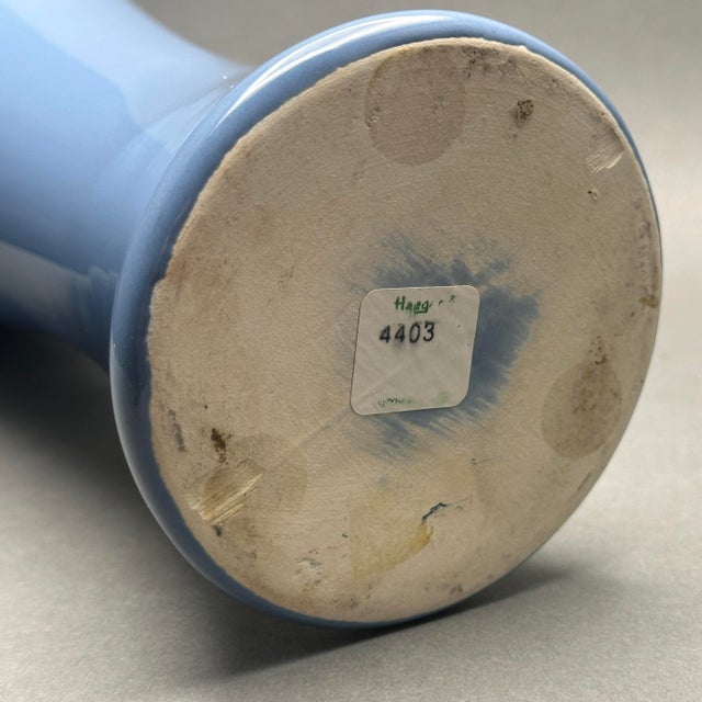 Blue Vintage 1990’s Haeger 4403 Light Blue Ceramic Vase With Ribbon Motif For Sale - Image 8 of 8