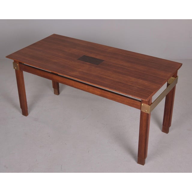 Mid Century Italian Mahogany and Brass Dining Table For Sale - Image 4 of 13