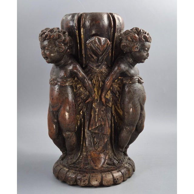 18th Century Baroque Italian Carved Walnut Torchiere Base with Three Putti For Sale - Image 6 of 16