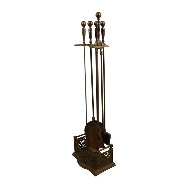 Victorian Decorative Crafts Inc Vintage Reticulated Brass Fireplace Hearthware Tool Set - 5 Pieces For Sale - Image 3 of 11