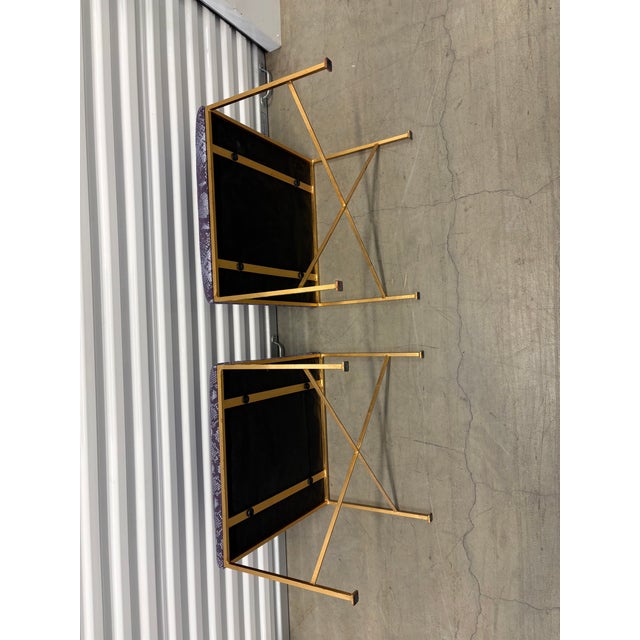 Lavender Glam Rock Snakeskin Benches With Brass X-Base For Sale - Image 8 of 10