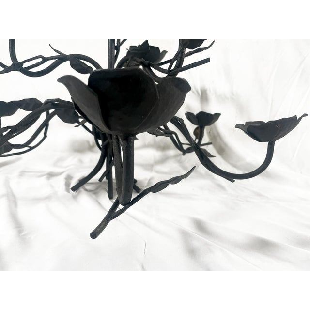Handcrafted Wrought Iron Floral Candle Chandelier, 1990s For Sale - Image 5 of 7