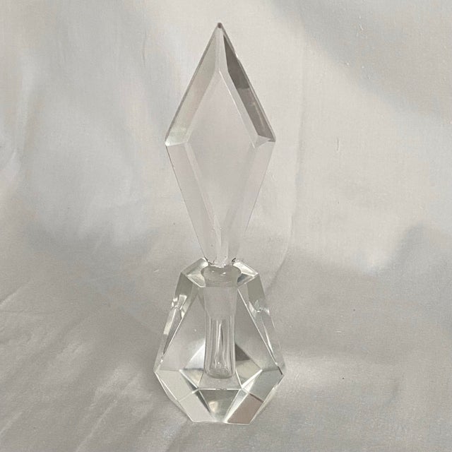 Transparent Antique Art Deco Clear Czech Glass Perfume Bottle With Stopper For Sale - Image 8 of 11