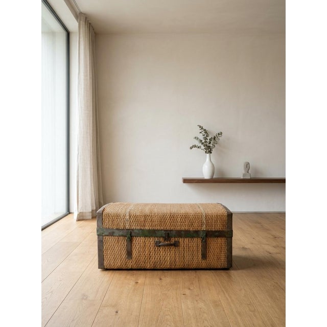Woven Domed Travel Trunk/Luggage Suitcase For Sale - Image 4 of 5