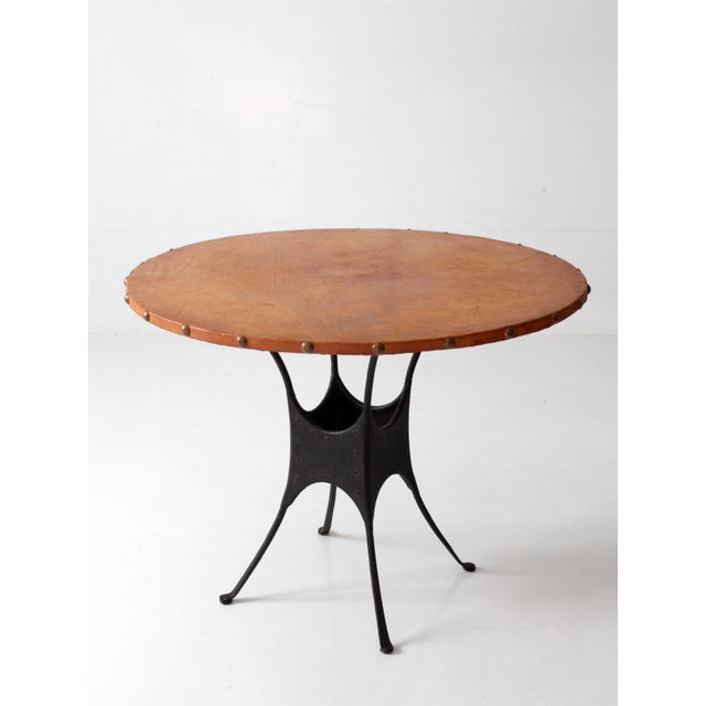 Mid-Century Leather and Iron Round Dining Table For Sale - Image 12 of 16