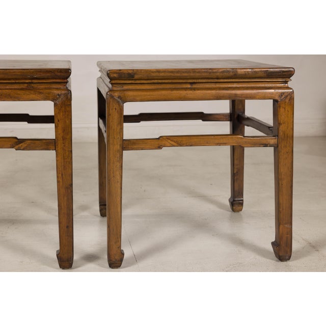 Pair of Vintage Chinese Hardwood Side Tables with Humpback Stretchers For Sale - Image 12 of 12