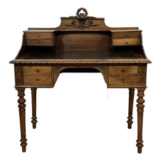 Antique Louis XVI Style Desk in Walnut with Leather Top, 1800s For Sale