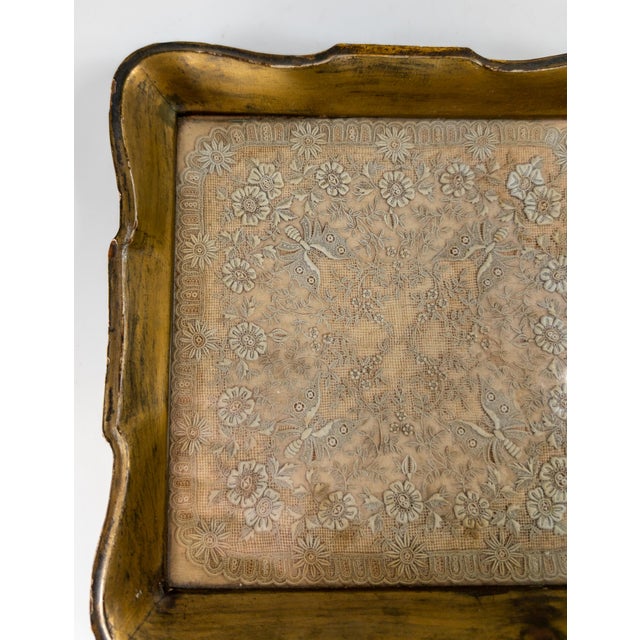 Wood 19th Century Victorian Silk or Cotton Lace Embroidered Doily in Giltwood Tray For Sale - Image 7 of 8