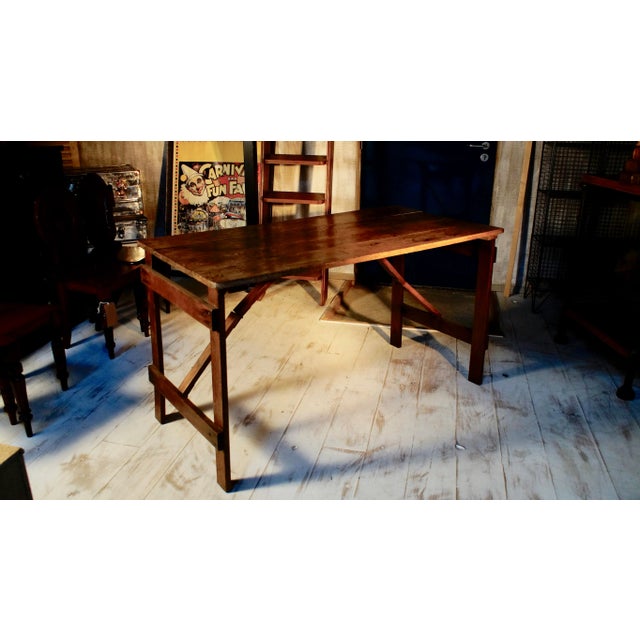 Brown Vintage Oak Worktable For Sale - Image 8 of 12