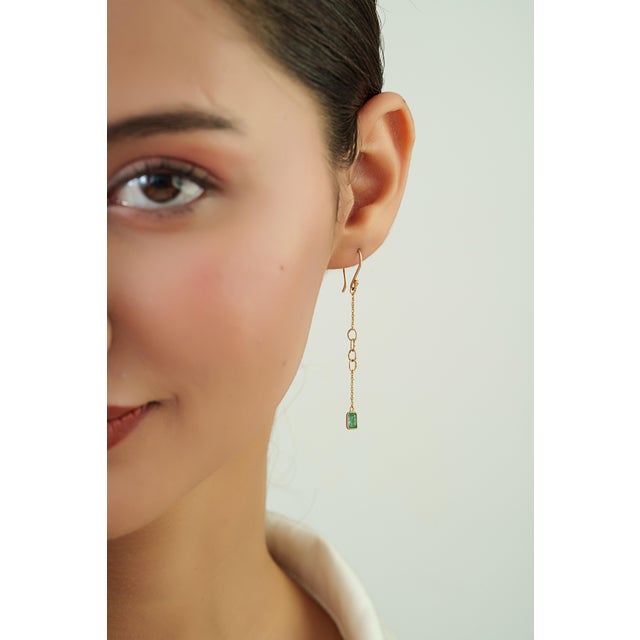 Not Yet Made - Made To Order Handcrafted Emerald Drop Chain Earrings in 14k Yellow Gold With Fishhook Closure- A Pair For Sale - Image 5 of 12