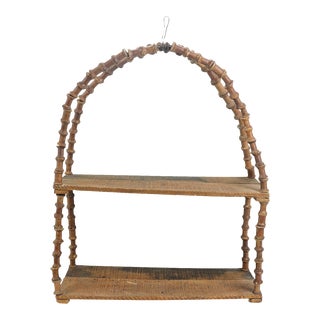 Early 20th Century Antique Primitive Wooden Spool Shelf For Sale