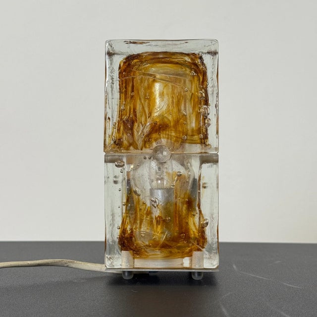Orange Amber Ice Glass Table Lamp by Albano Poli for Poliarte, 1970s For Sale - Image 8 of 9