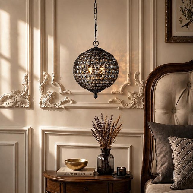 Black Aloadecor W12'' Modern Glam Smoke Crystal Globe Chandelier Contemporary Black Pendant Light For Sale - Image 8 of 9