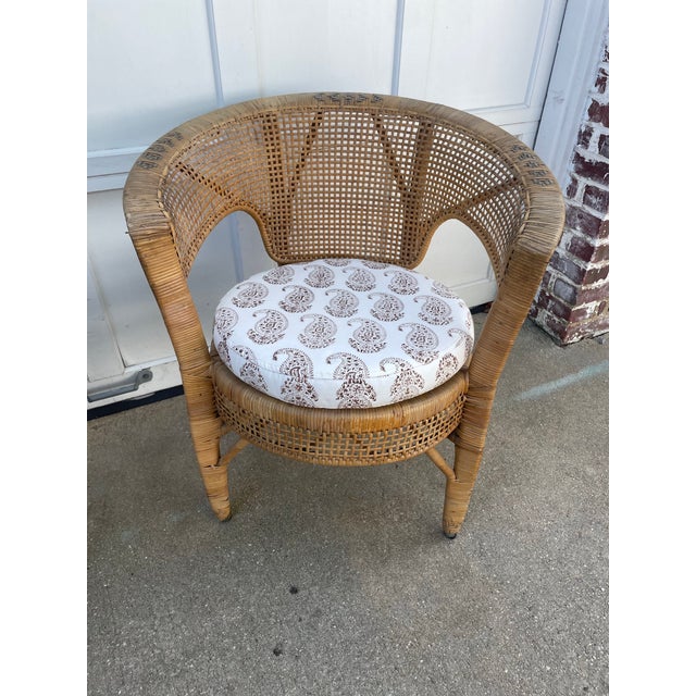 Islamic Pair of Barrel Back Woven Rattan Chairs For Sale - Image 3 of 12