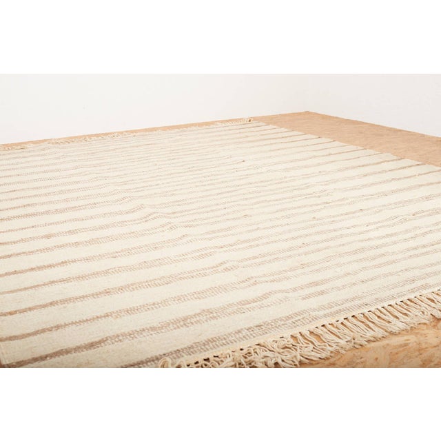 Handwoven Wool Rug in Beige Brown Stripes For Sale - Image 9 of 12