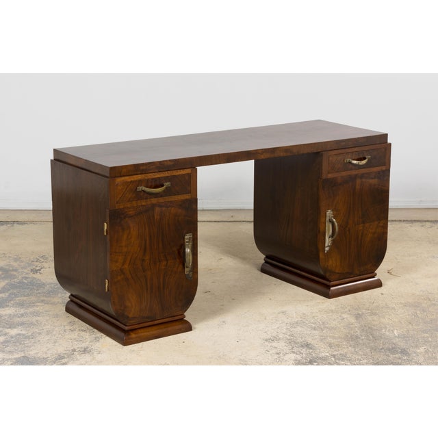French Art Deco Walnut Burl Pedestal Desk, 1930s For Sale - Image 14 of 18