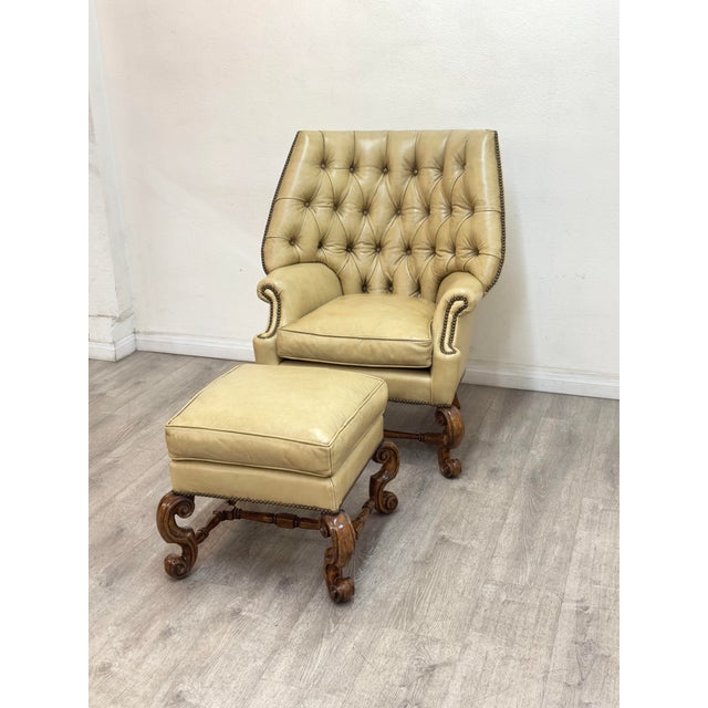 Wingback Leather Chair With Ottoman For Sale - Image 12 of 12