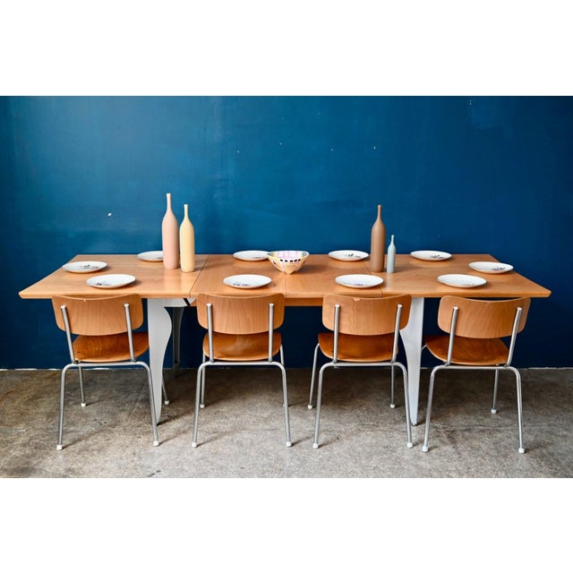 Extendable Table with Bent Steel and Light Wood Legs, 1990s For Sale - Image 11 of 18