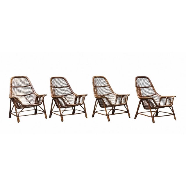 Rattan Armchairs with Coffee Table by George Coslin for Gervasoni, Italy, 1960s, Set of 5 For Sale - Image 4 of 10