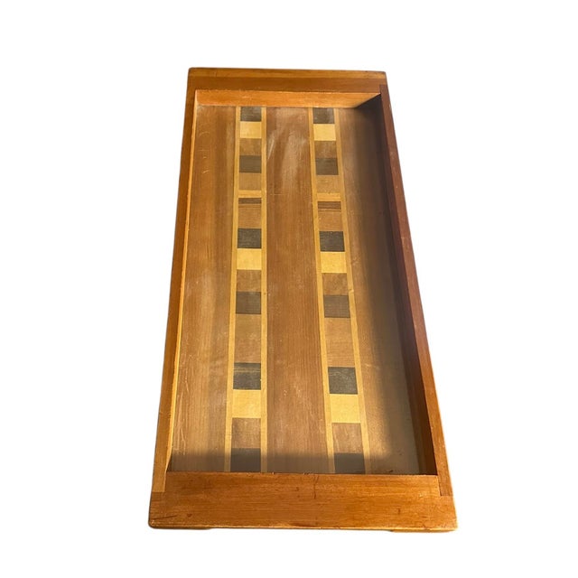 1960s 1960s Danish Modern Wood Inlay, Tile Design Acrylic Covered Base For Sale - Image 5 of 10