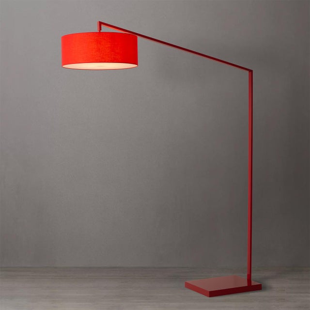 Early 21st Century Stretch Arc Floor Lamp - 87", Red Finish, Sturdy Rectangular Base, Dimmer Switch For Sale - Image 5 of 18