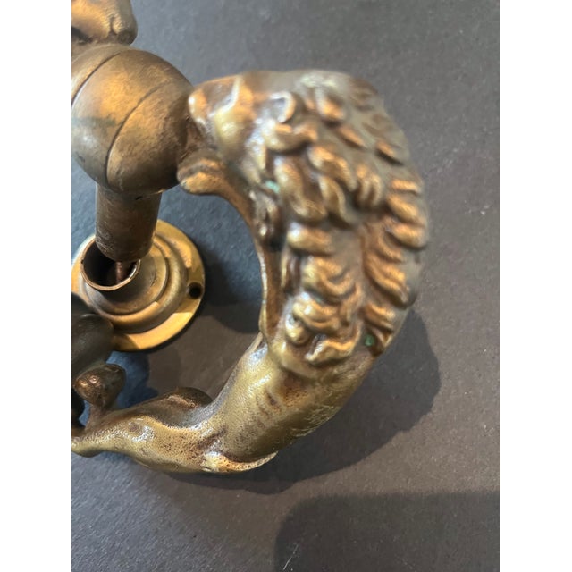 Late 19th Century Antique Victorian Brass Door Knocker Lions For Sale - Image 5 of 9