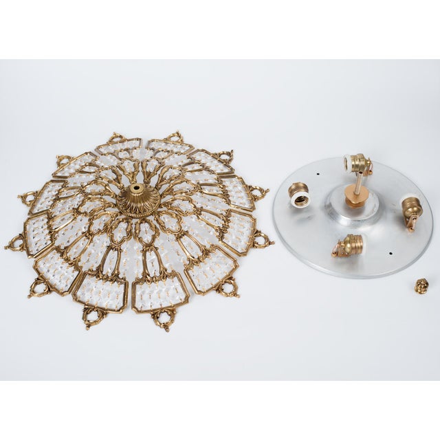 1960s Brass Crystal Flush Mount Ceiling Light For Sale - Image 9 of 11