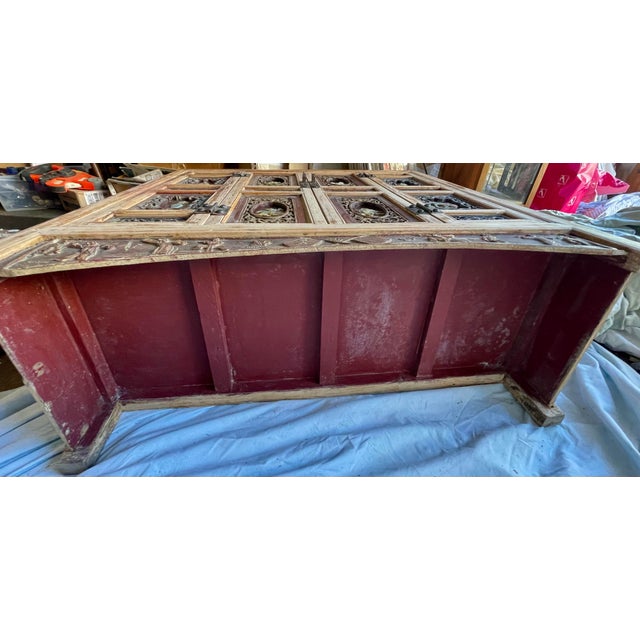Mid 20th Century Asian Red Brown Sideboard/Cabinet Carved Wood Applied Hardstone Figural For Sale - Image 15 of 15