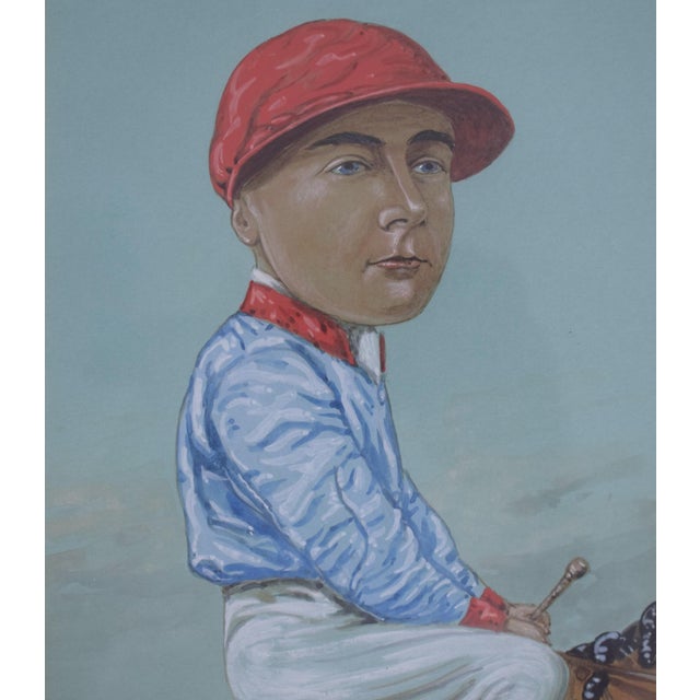 Mid 20th Century T. (Tiny) Heppel Circa 1900 Jockey Pastel Watercolour Caricature Portrait by Nap For Sale - Image 5 of 6