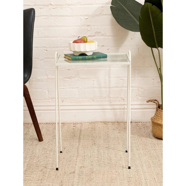 Metal Vintage White Metal & Glass Tray Table For Sale - Image 7 of 10