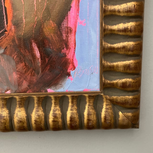 Abstract Contemporary Original Alexandra Brown Modernist Abstract Floral Still Life Painting Chunky Gold Frame For Sale - Image 3 of 6