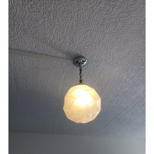 Art Deco Pendant Light in Opaque Glass Globe For Sale - Image 4 of 7