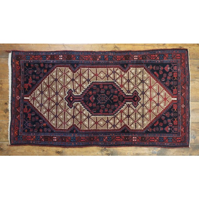 Hand-knotted Middle Eastern rug from the Hamadan region, made of wool on a cotton warp. It is characterized by a...