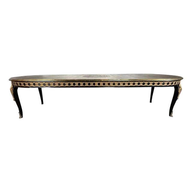 Grand French Louis XVI–Style Oval Dining Table With Gilt Pierced Apron For Sale