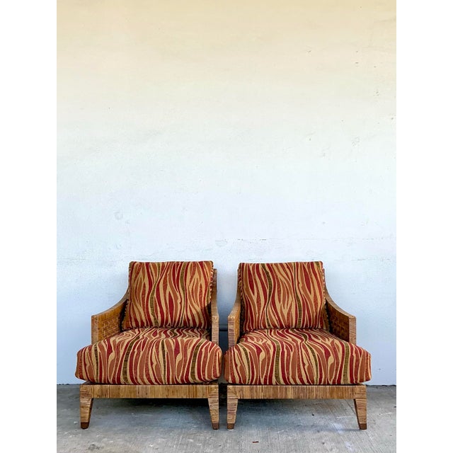 Wood Vintage McGuire Woven Rattan “St Germaine” Lounge Chairs - A Pair For Sale - Image 7 of 12