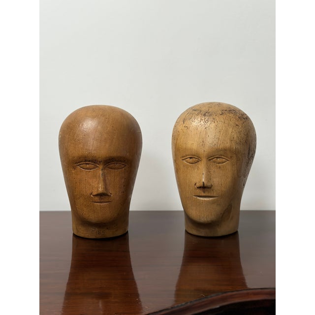 Vintage French Haberdashery Shop Display Millinery Heads, Set of 2 For Sale - Image 4 of 6
