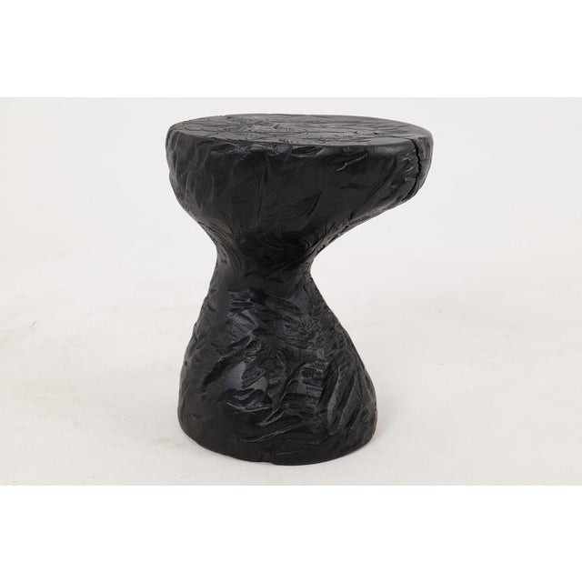 Rustic Sculptural Side Table in Burnt Black Oak by Logniture For Sale - Image 10 of 12