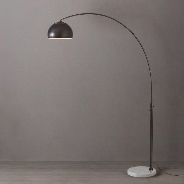 Mid-Century Modern 1960s Half Dome Mid Century Floor Lamp - 92" Modern Arc Lamp, Black Nickel Finish, White Marble Base For Sale - Image 3 of 7