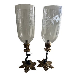 1990s Glass and Iron Hurricane Candle Holders- Set of 2 For Sale