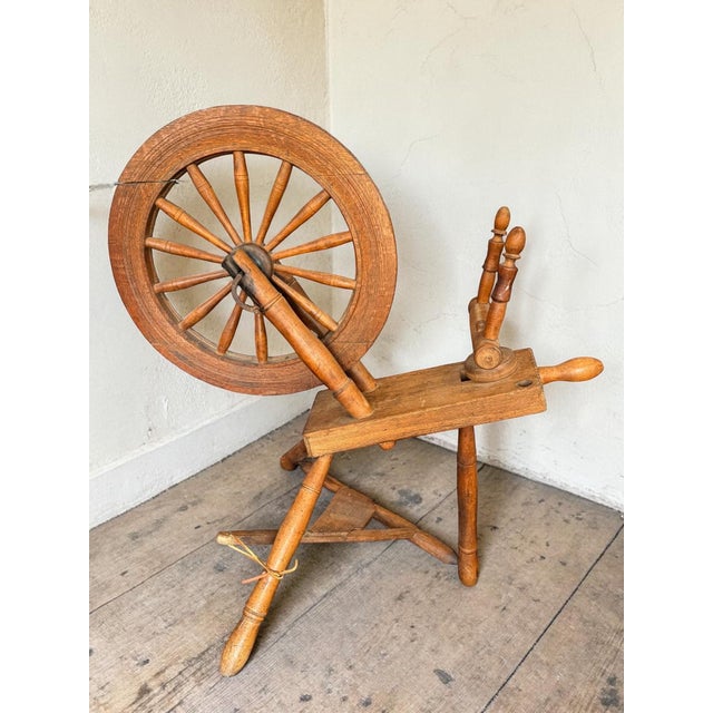 Mid 19th Century Antique Petite Spinning Wheel-Primitive Farmhouse-Textile-Display-Rustic-Country For Sale - Image 5 of 11