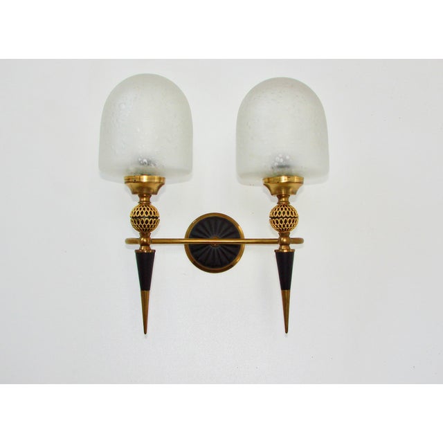 Mid-Century Brass and Glass Wall Lamp, 1950s For Sale - Image 6 of 8