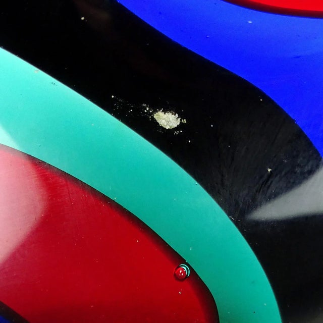 Glass Murano Vintage Red Black Blue Aqua Swirl Design Italian Art Glass Flower Shaped Ashtray Bowl For Sale - Image 7 of 8