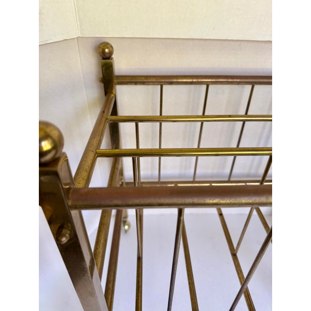 Mid-Century Cantebury Brass Magazine Rack on Wheels For Sale In Los Angeles - Image 6 of 12