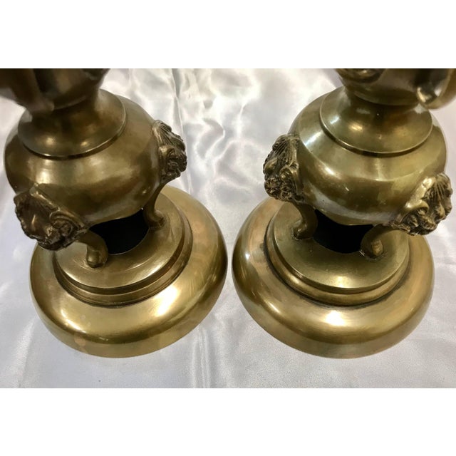 Pair of Brass Taper Candlesticks With Flowers and Griffins For Sale In Nashville - Image 6 of 9