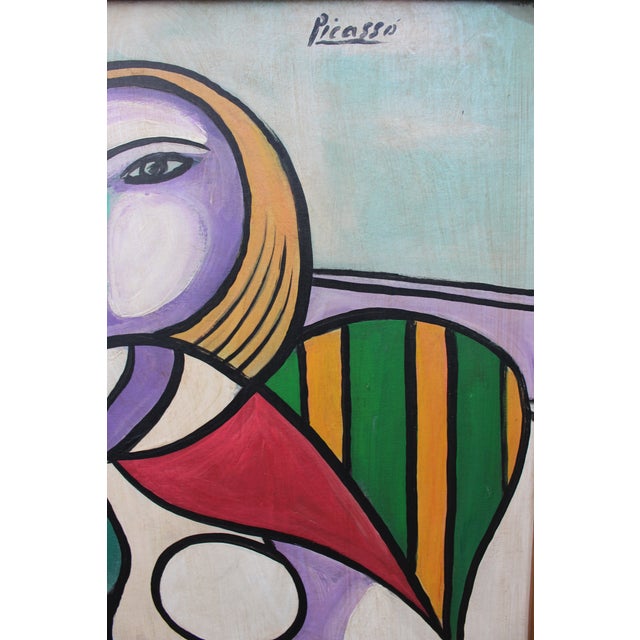 1980s Blue Picasso Female Cubist Painting, Framed For Sale - Image 6 of 6