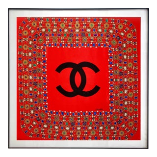 Framed Chanel Silk Scarf 1980s - Midnight Black Frame For Sale